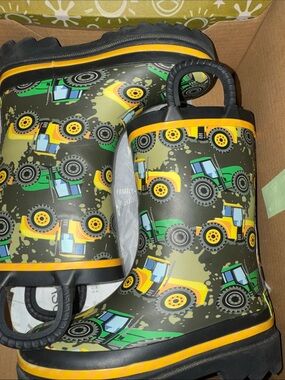 Western Chief Green Tractor Rain Boots with Yellow Accents